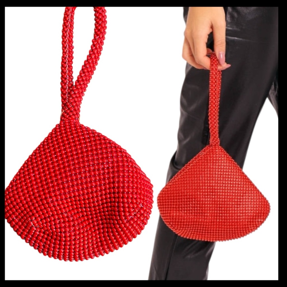 NWT Red Beaded Pouch Wrist Bag - Picture 3 of 9